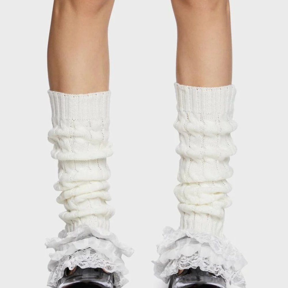 Simple Wonders Ruffle Lace Trim Knit Slouchy Leg Warmers White NWT Sold Out